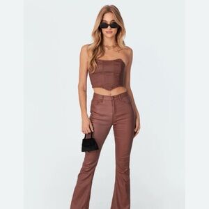 Edikted Brown Flare Pants with High-Rise Waist
